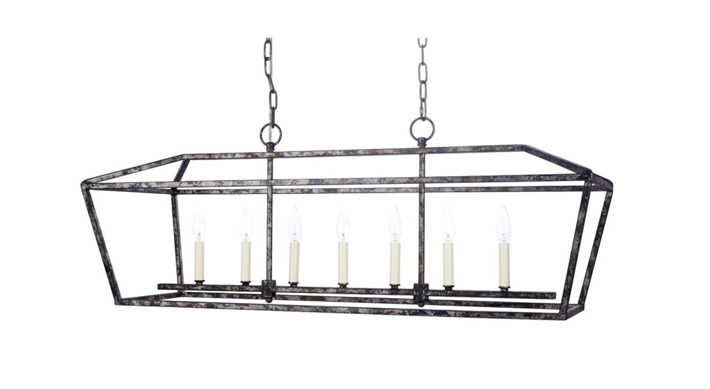 HARMON RECTANGULAR METAL CHANDELIER WITH DISTRESSED SILVER & BLACK FINISH