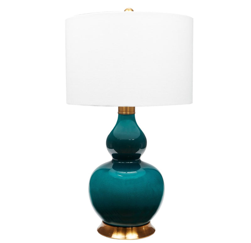 PORCELAIN EMERALD GREEN LAMP WITH ANTIQUE BRASS BASE