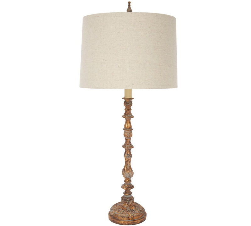 ANTIQUE GOLD BUFFET LAMP WITH WARM LINEN SHADE