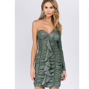 Ruffle Green One shoulder dress