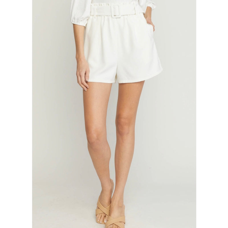 White high waisted belted short