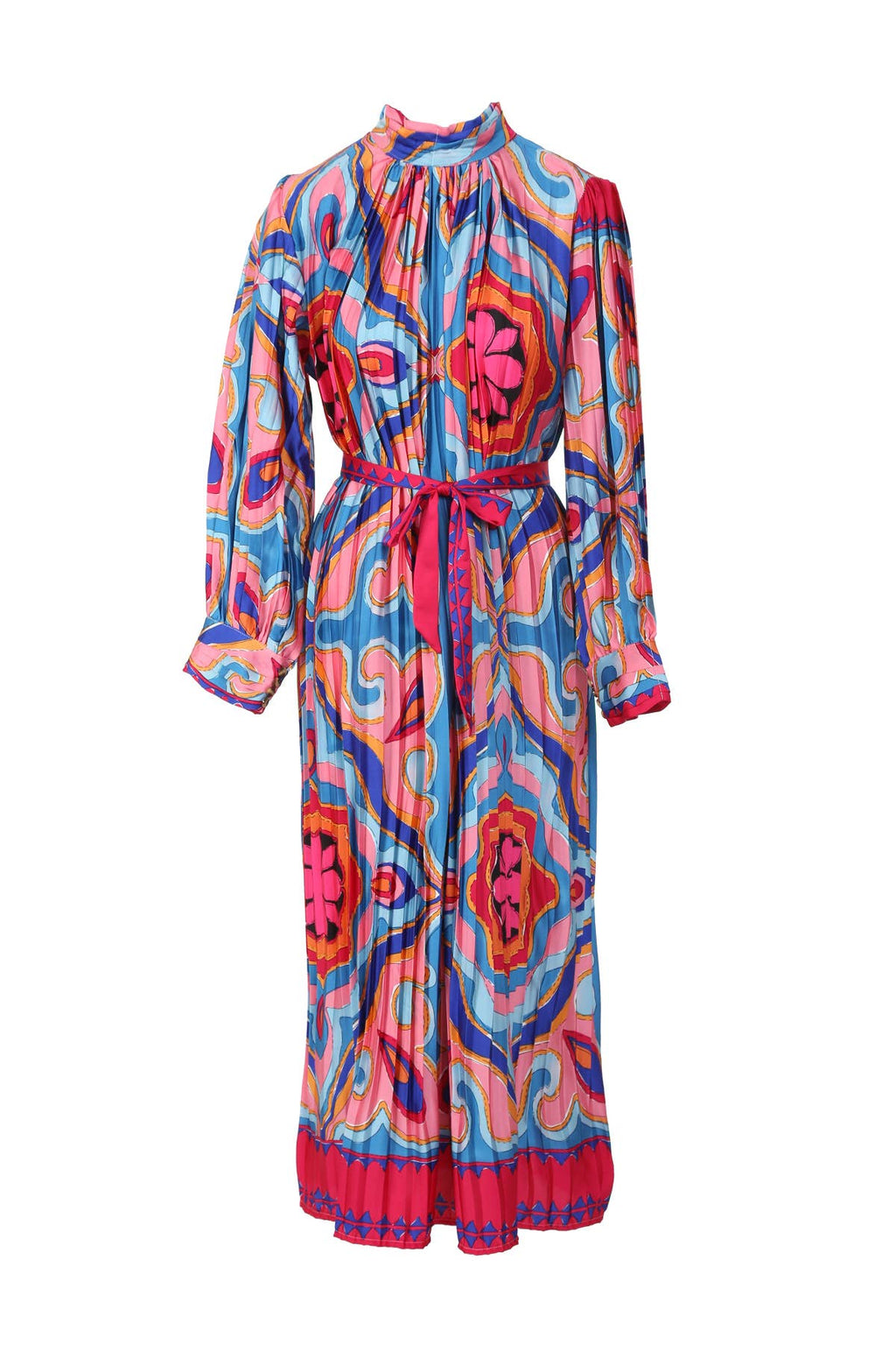 Abstract Printed Pleated Maxi Dress LC3064: Fuchsia / ALL