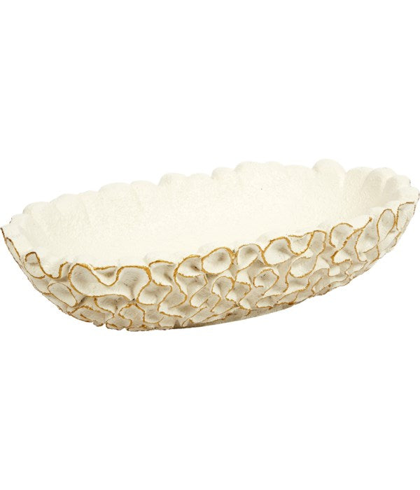 WHITE OVAL SWIRL BOWL WITH GOLD ACCENTS