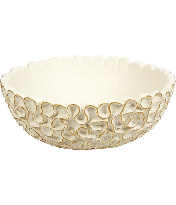ROUND WHITE SWIRL BOWL WITH GOLD ACCENTS
