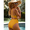 Yellow tie front one piece swimsuit