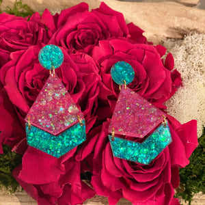 Pink and teal acrylic earrings