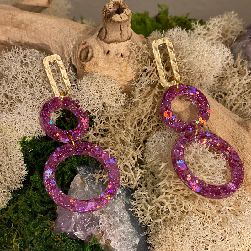 Pink circle acrylic earrings